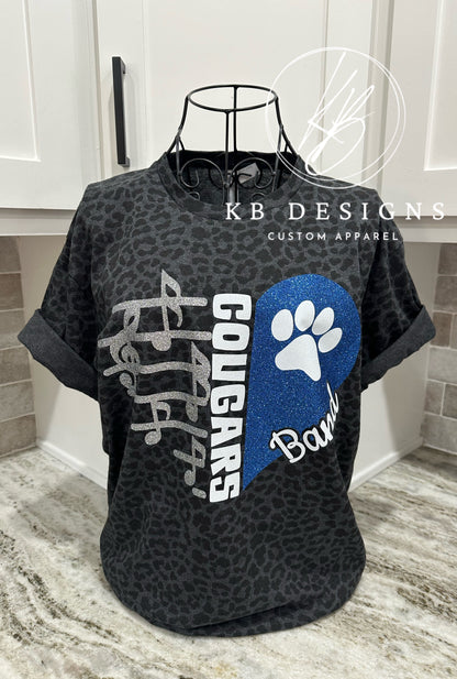 Custom Glitter Band Heart leopard Tee