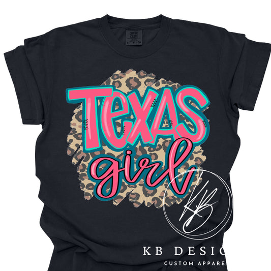 Texas Girl Pink Brushed Leopard Tee
