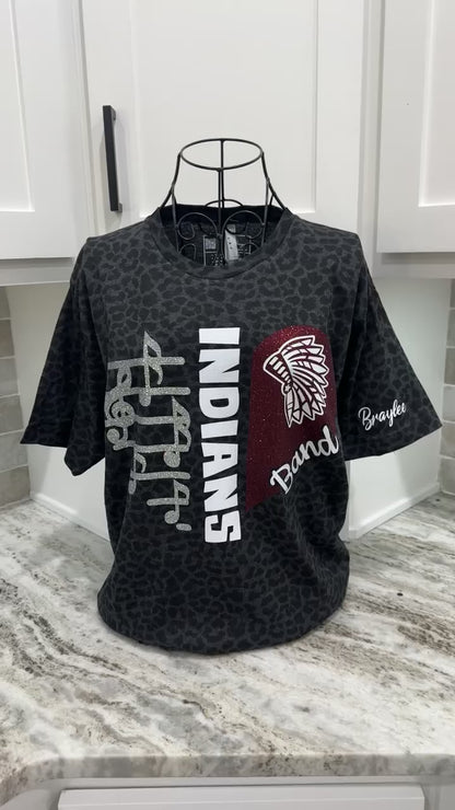 Custom Glitter Band Heart leopard Tee