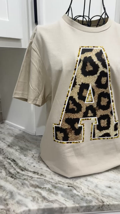 Faux Glitter Leopard Letter Tee