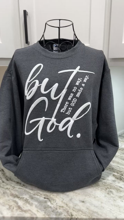 But God puff front pocket sweatshirt