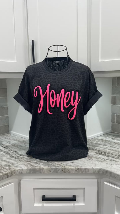Custom Word Glitter & Puff Leopard Tee