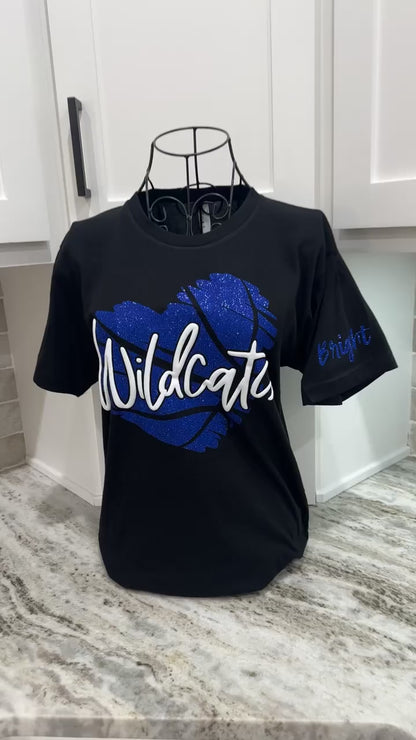 Wildcats Basketball Glitter Heart  Tee