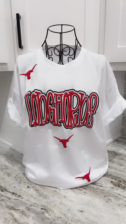 Longhorns Doodle Glitter & Puff Tee