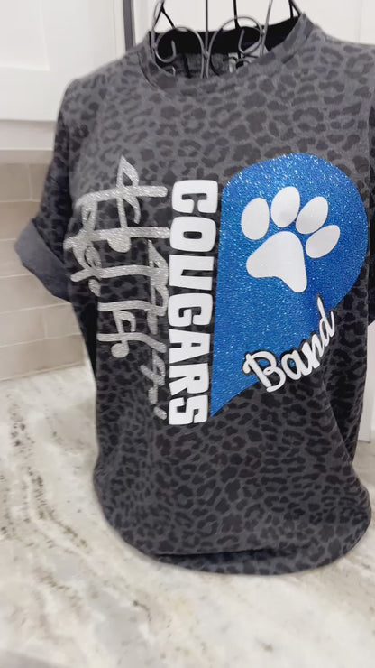 Custom Glitter Band Heart leopard Tee